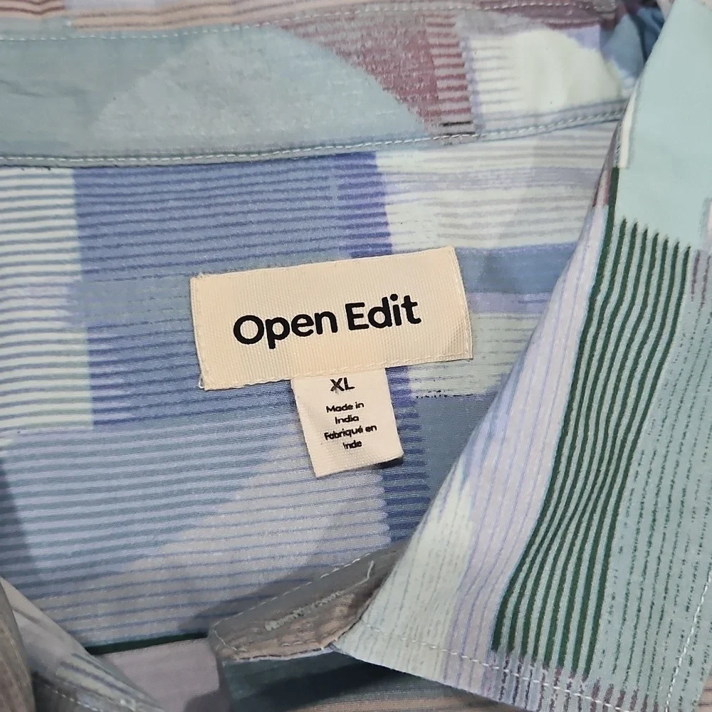 Open EDIT Mens XL Geometric Patterned Blue Button Down